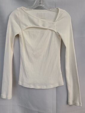 Citizens Of Humanity XS Cream Ribbed Asymmetrical Neck Line Neutral Stretchy Top